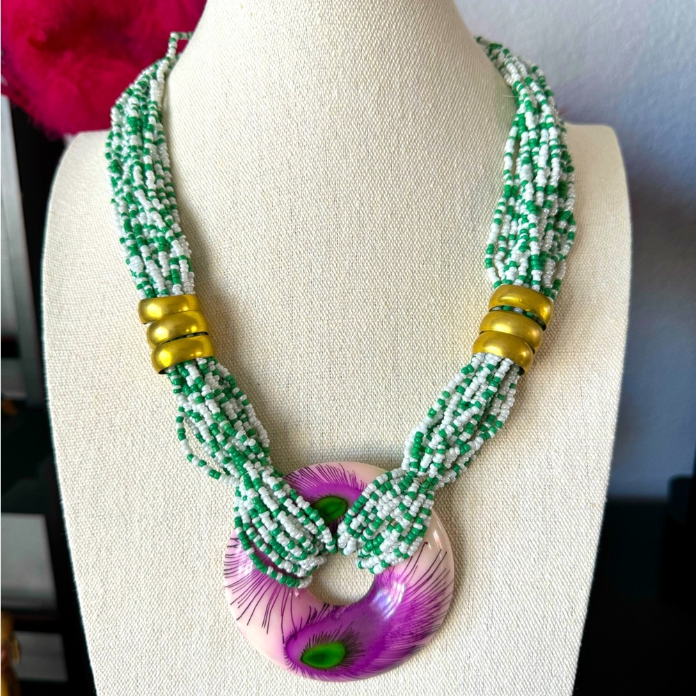 Artisan Nepal Peacock Beaded Necklace - Picture 7 of 8